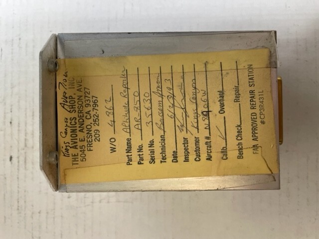 Narco AR-850 Altitude Reporter, Untested, Yellow Tag Calibrated 6-23-1993