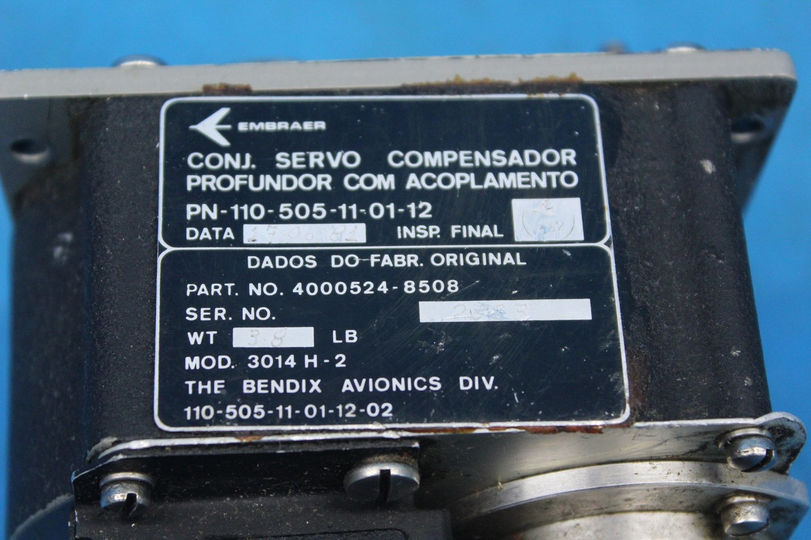 Used Bendix Embraer Aircraft Trim Servo Core, p/n 4000524-8508 (25332)