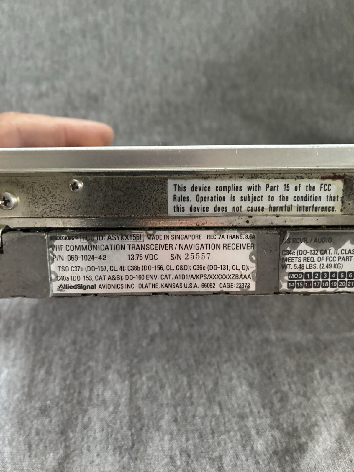 Bendix King KX-155 14V NAV/COM/GS P/N 069-1024-42