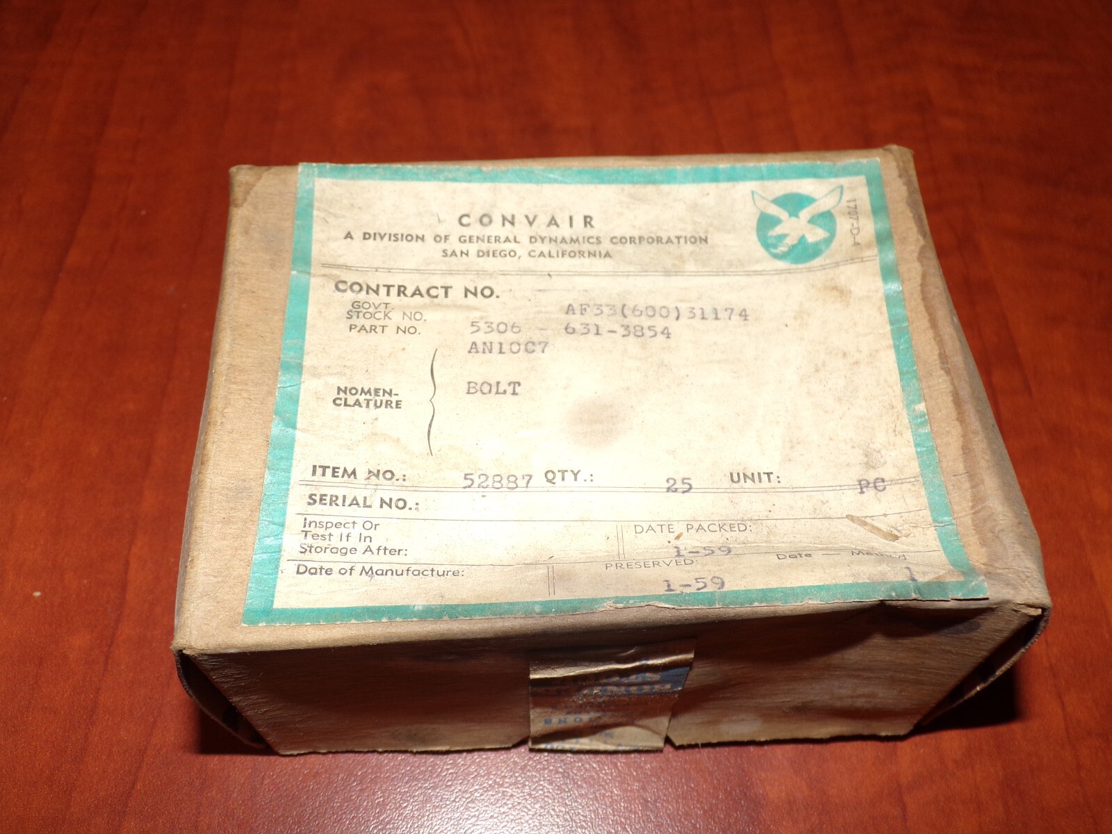 Convair General Dynamics Bolts AN10C7 (Box of 25)