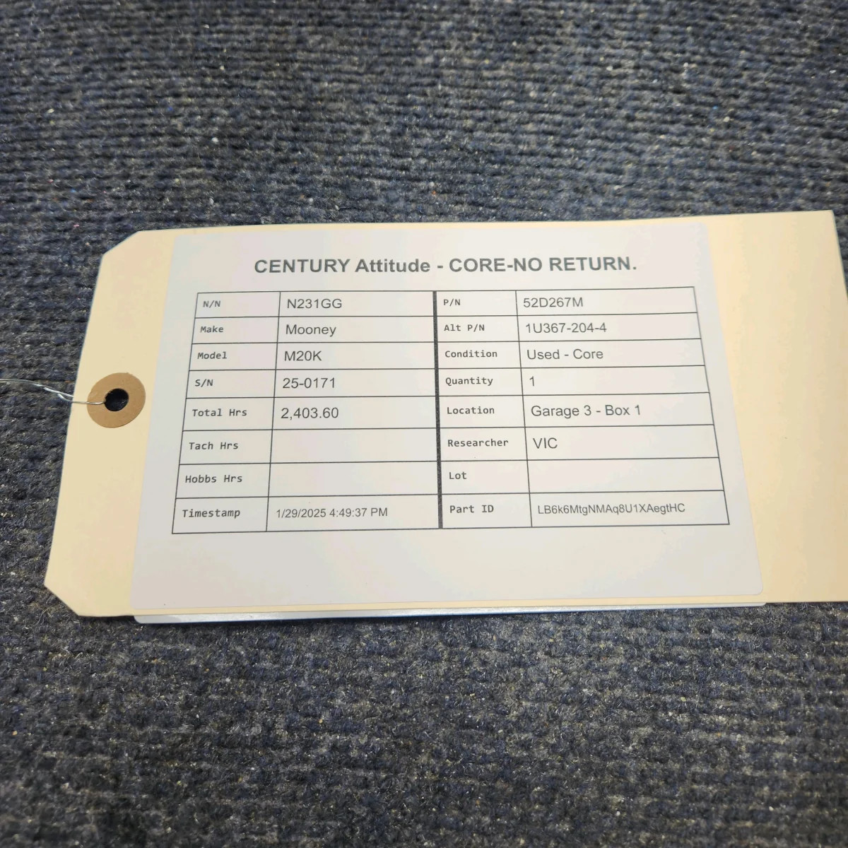 52D267M | Mooney M20K | Century Attitude – CORE-NO Return.