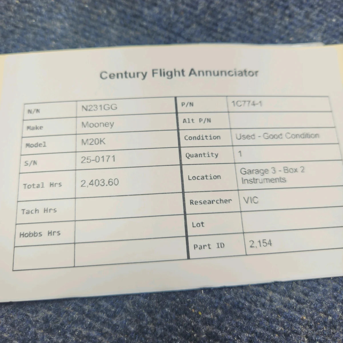 1C774-1 | Century | Mooney M20K | Century Flight Annunciator