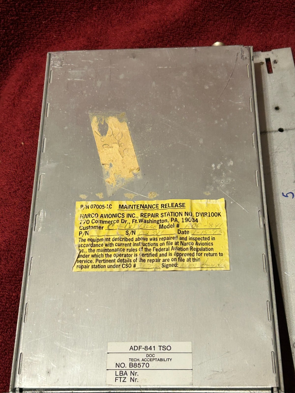 NARCO AVIONICS ADF 841 TSO RECEIVER WITH MOUNTING RAILS
