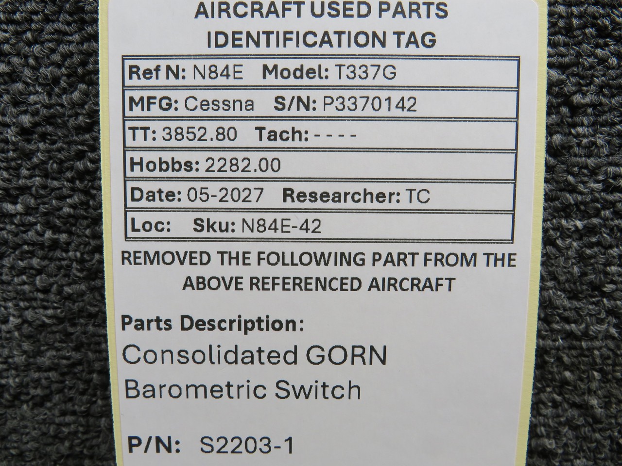 S2203-1 Consolidated GB300NA127 GORN Barometric Switch