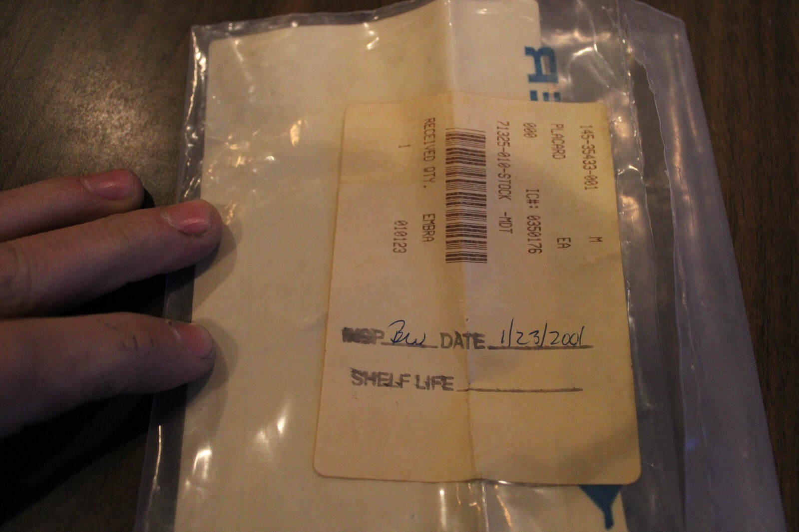 Embraer P/N 145-35433-001 Placard