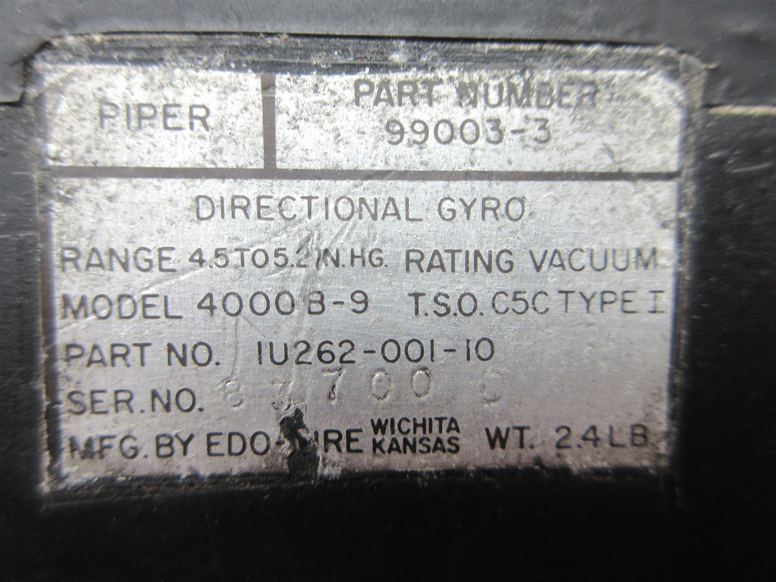 Edo-Aire 4000B-9 Directional Gyro PN 99003-3, IU262-001-10