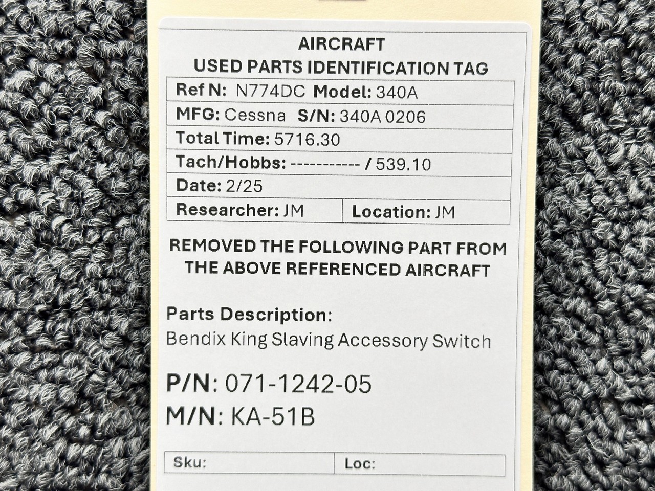071-1242-05 Bendix King KA-51B Slaving Accessory Switch