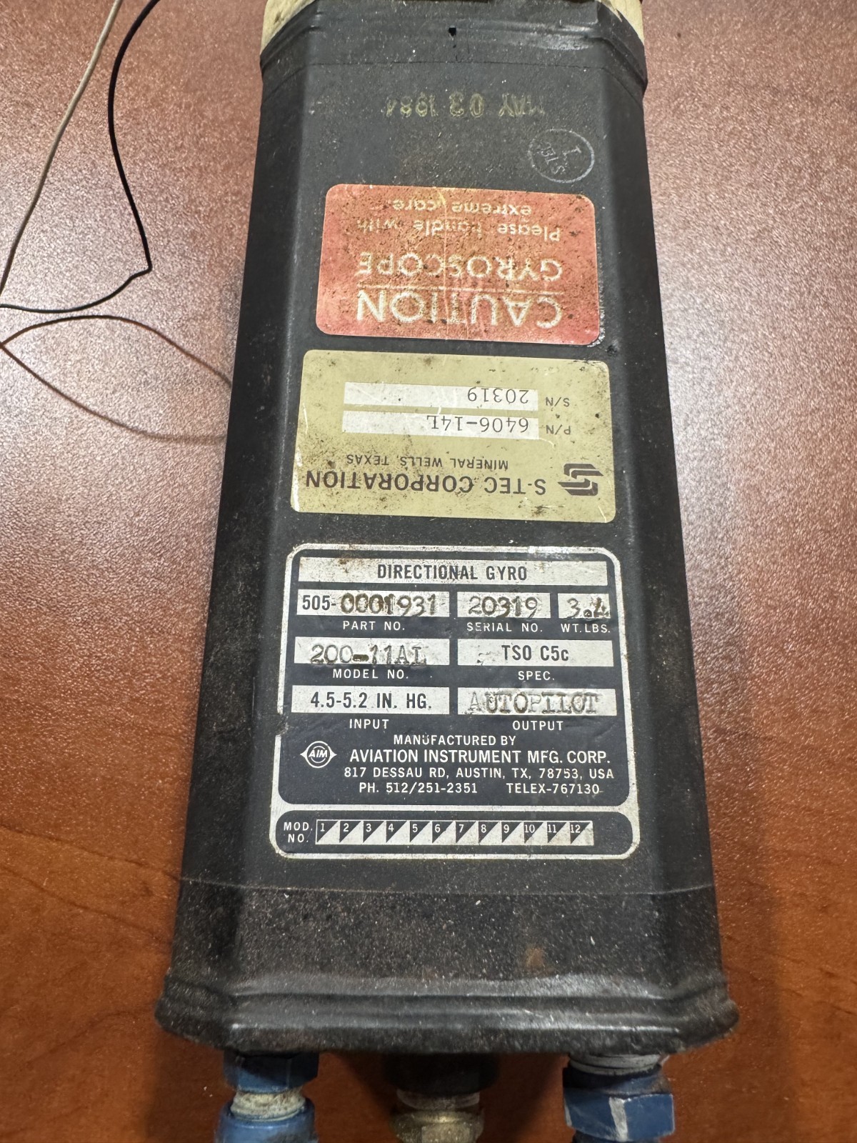S-Tec Corporation Directional Gyro 20319 P/N 58-380013-3