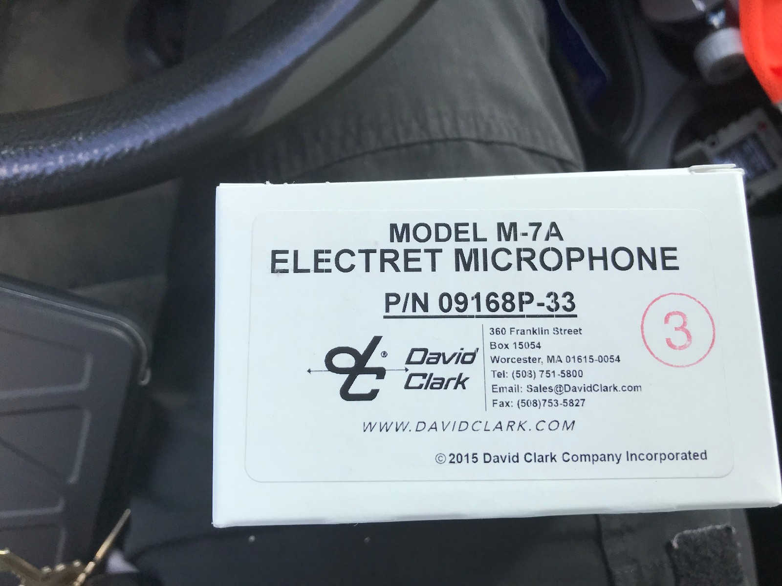 ORIGINAL DAVID CLARK MODEL M-7A ELECTRET MICROPHONE p/n 09168P-33 w/ Certs