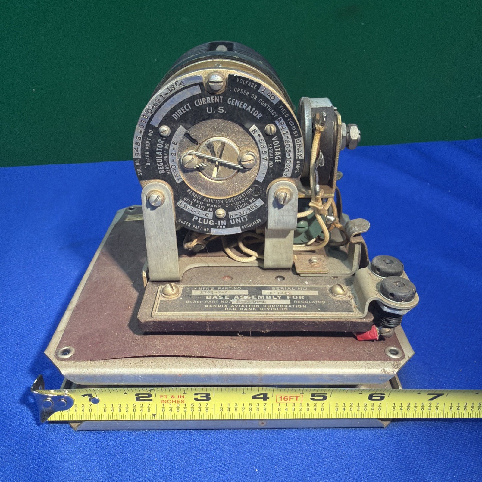 1598-1 Bendix Aviation Corp WW2 Regulator; Voltage, D.C. Generator 117 Volts
