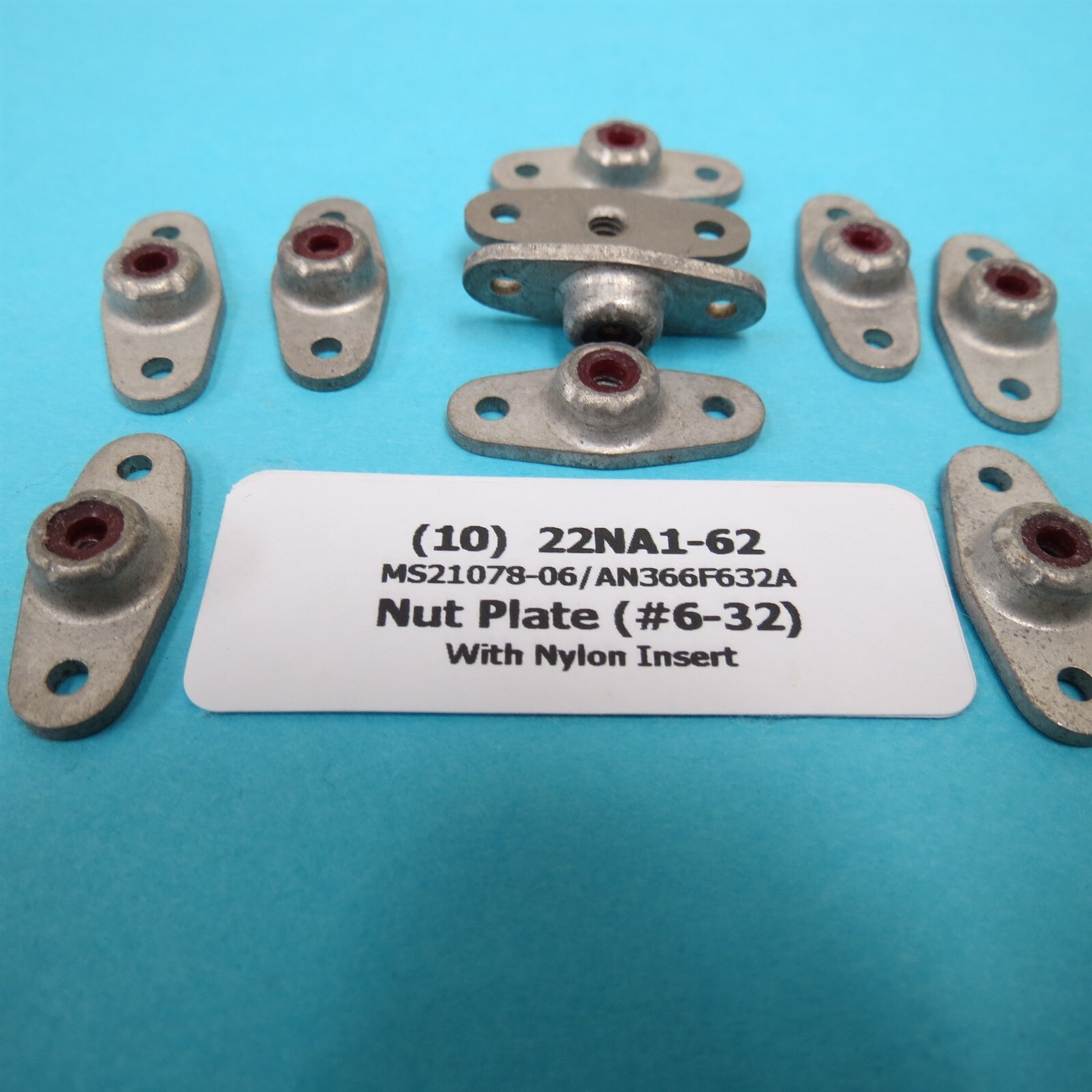 #6-32 ESNA 22NA1-62 (MS21078-06 AN366F632A) 2-Lug Nutplates w/Nylon Insert (10)