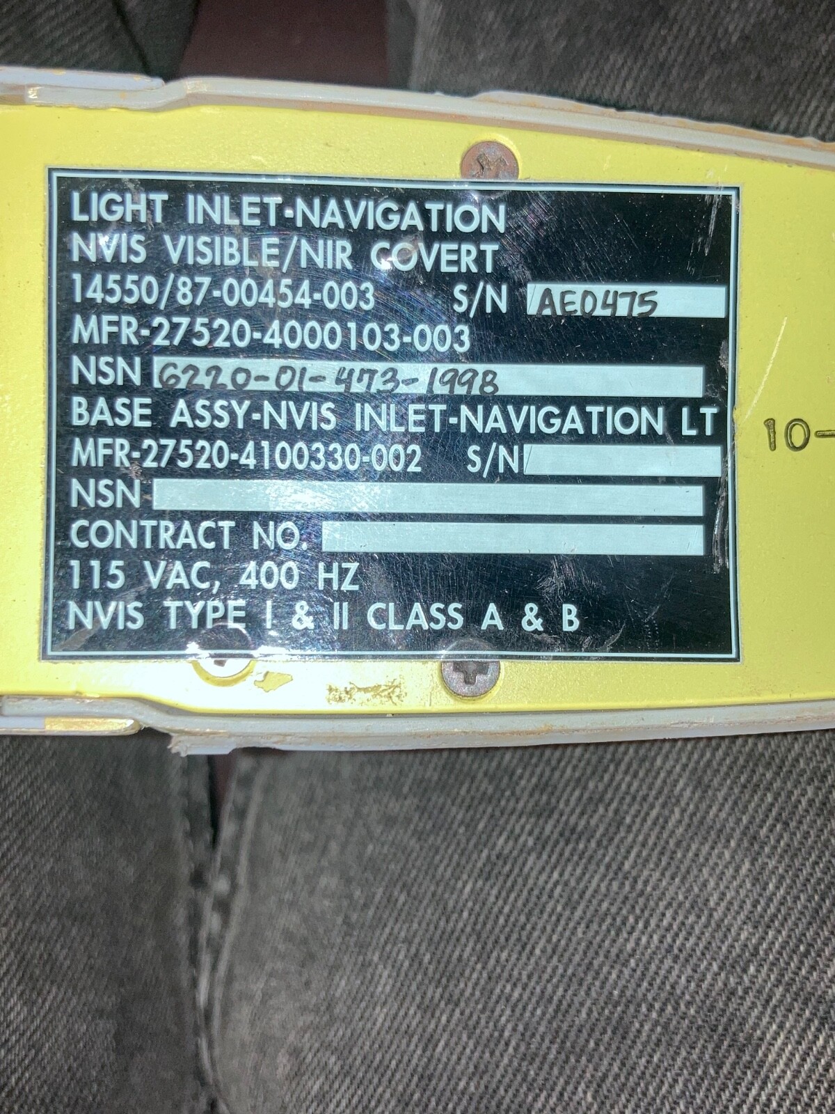 GENERAL DYNAMICS MILITARY AIRCRAFT F-16 NAVIGATION LIGHT
