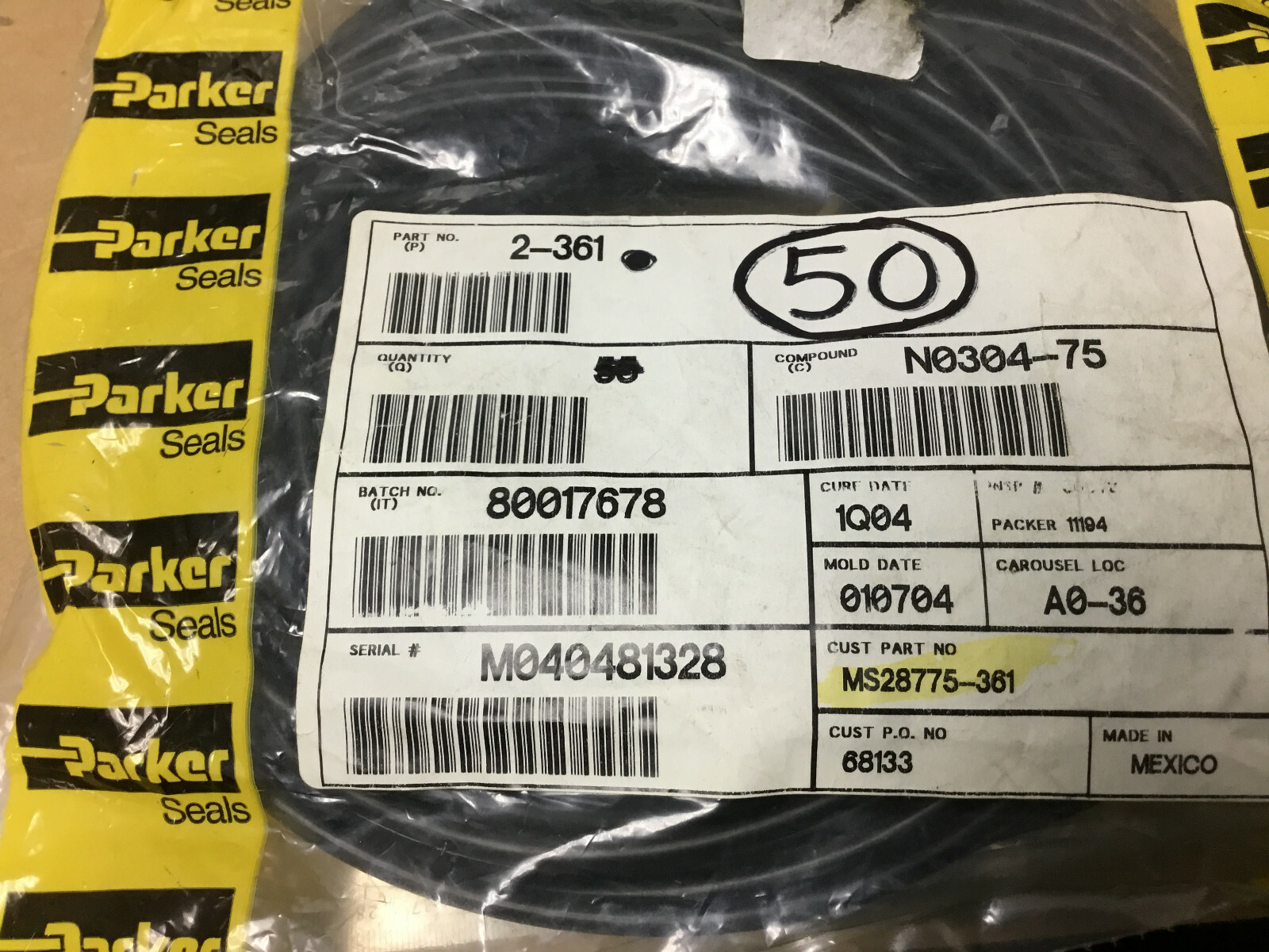 (1 PC) PARKER MS28775-361 O-Ring NSN# 5331-01-183-4059