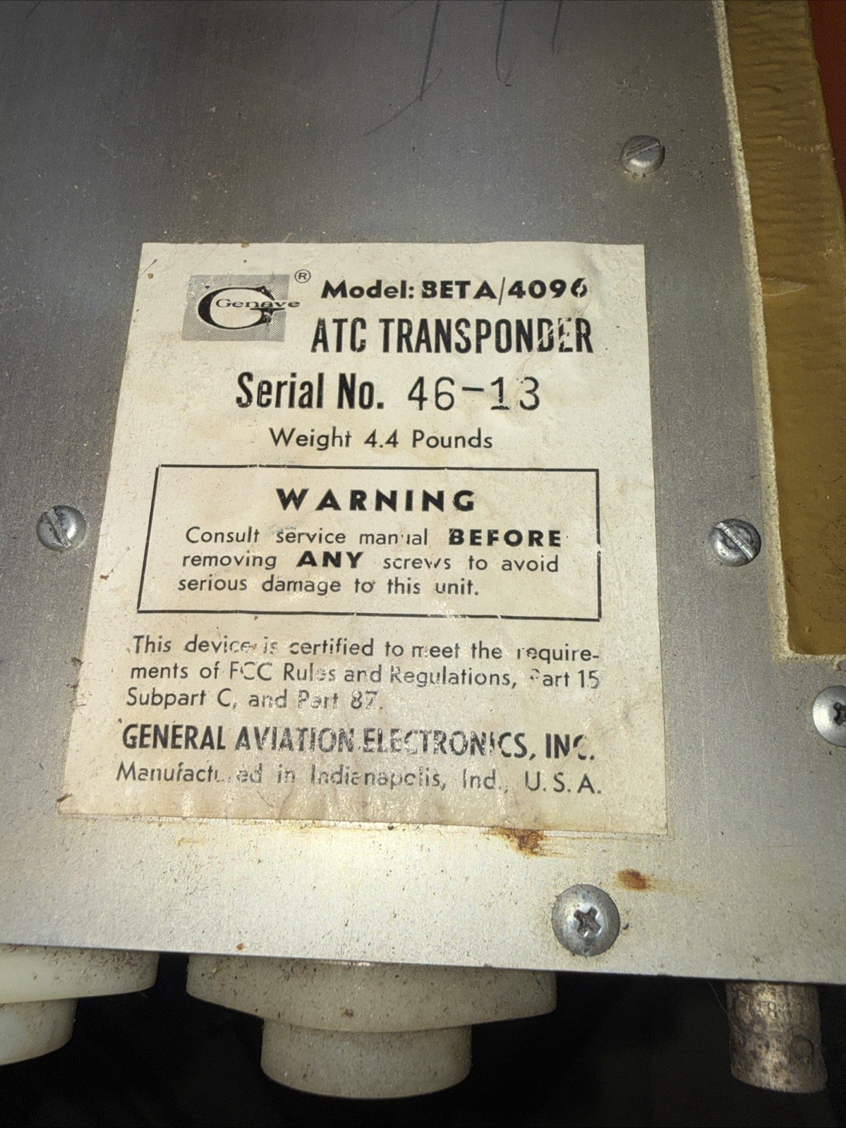 Genave BETA 4096 ATC Transponder W /Rack Steam Punk Or Paper Weight Cave