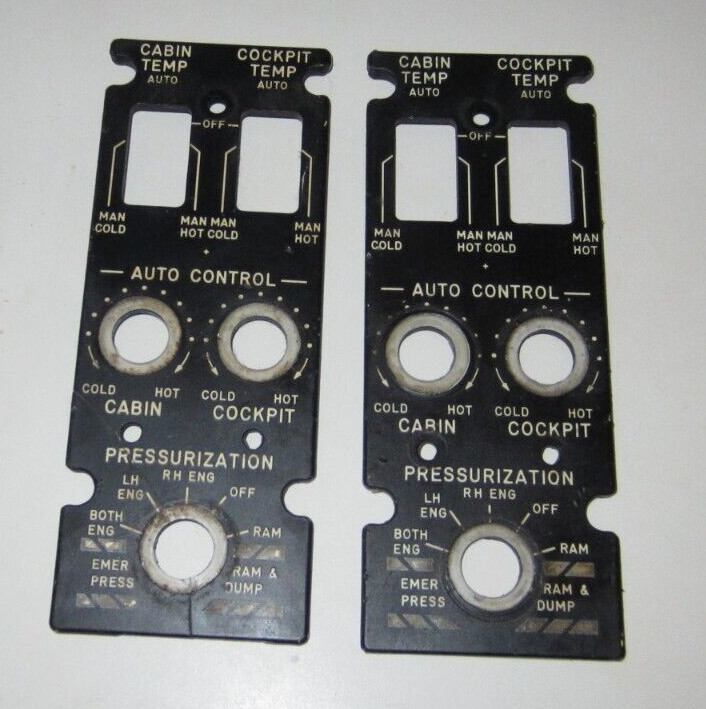 1 PAIR OF UNKNOWN AIRCRAFT COCKPIT PANELS AS PICTURED 1 HAS CRACK LOWER