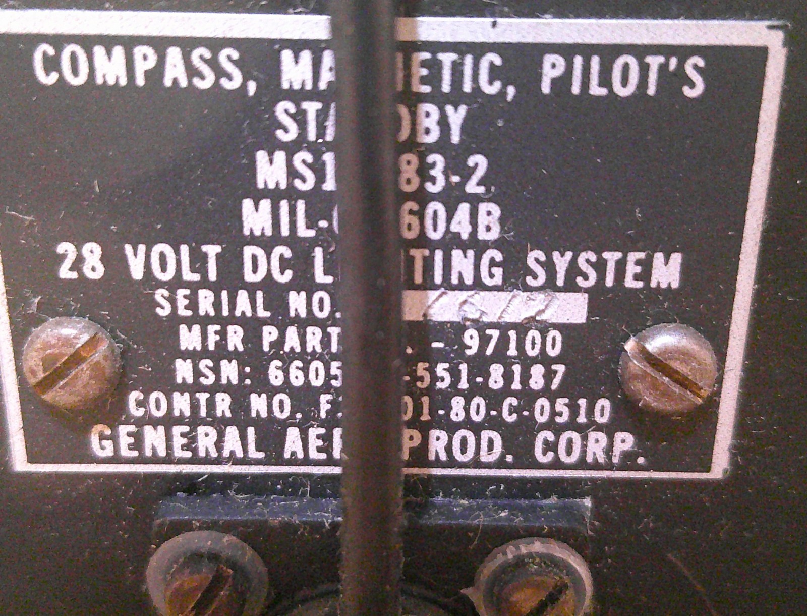 AIRCRAFT MAGNETIC COMPASS By GENERAL AERO PROD CORP. P/N MS17983-2 S/A 97100 NEW