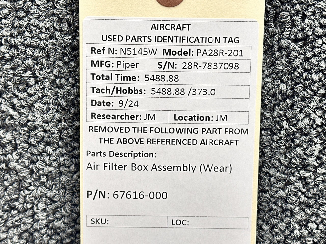 67616-000 Piper PA28R-201 Air Filter Box Assembly (Wear)