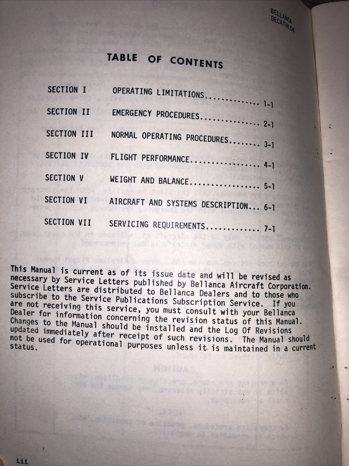 Bellanca Pilot’s Operating Manual for Decathlon 1978-1980 series super corporat