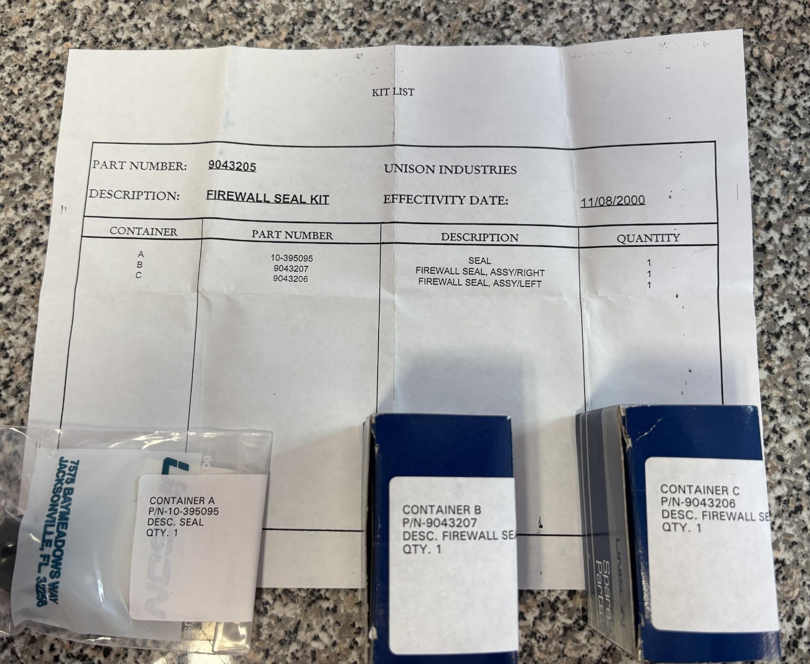 Unison 9043205 Firewall Seal Kit GE CF6-50 NEW FAA 8130-3 PMA