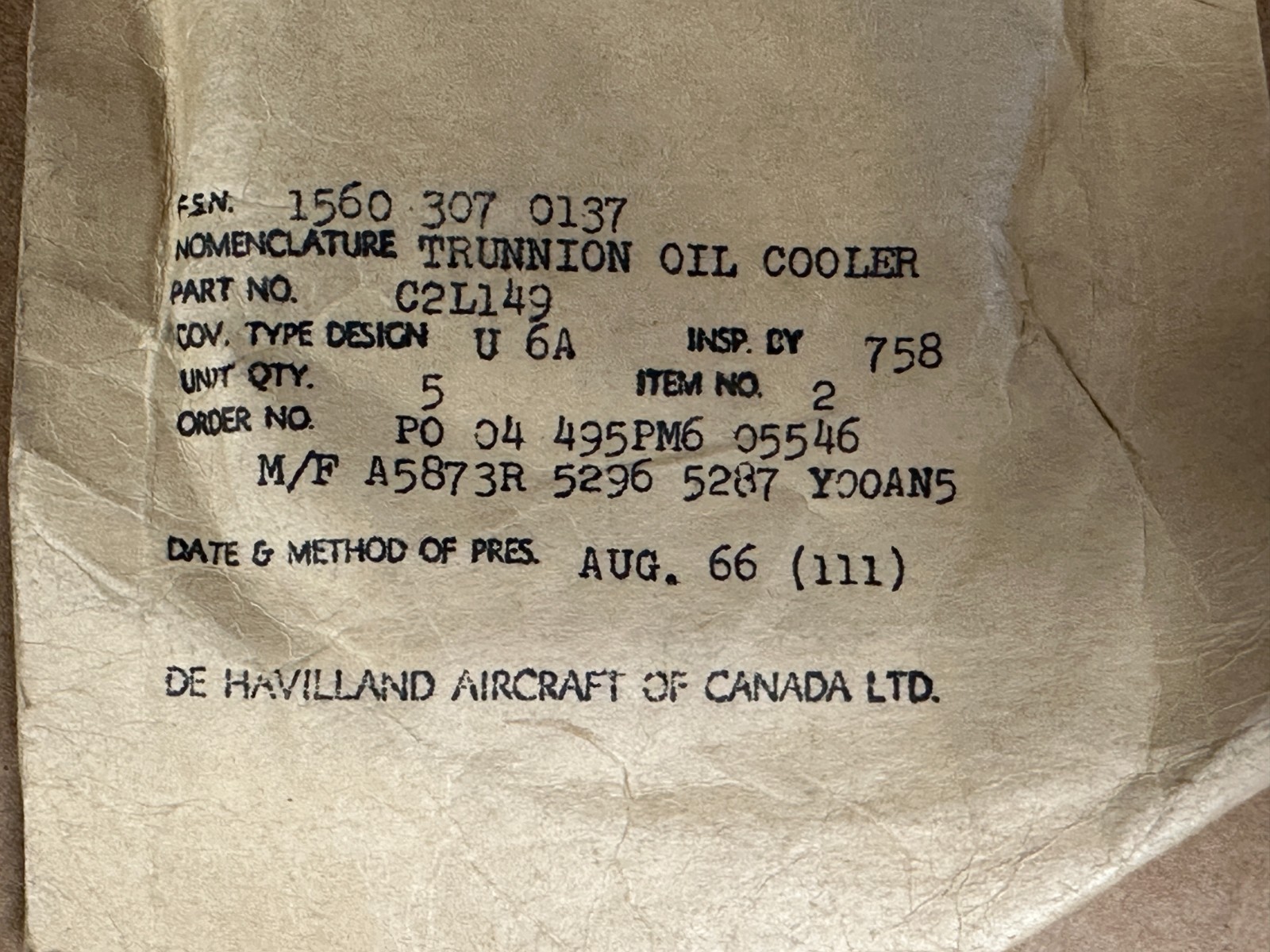 DeHavilland DHC-2 Beaver Trunnion P/N C2L149 New