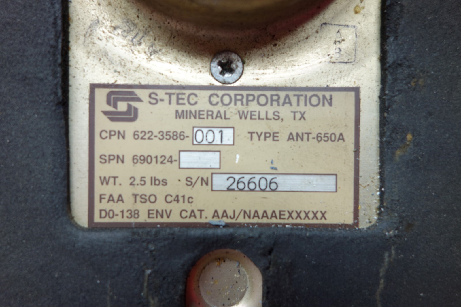 S-Tec Corporation 650-A ADF Antenna PN 622-3586-001, 690124