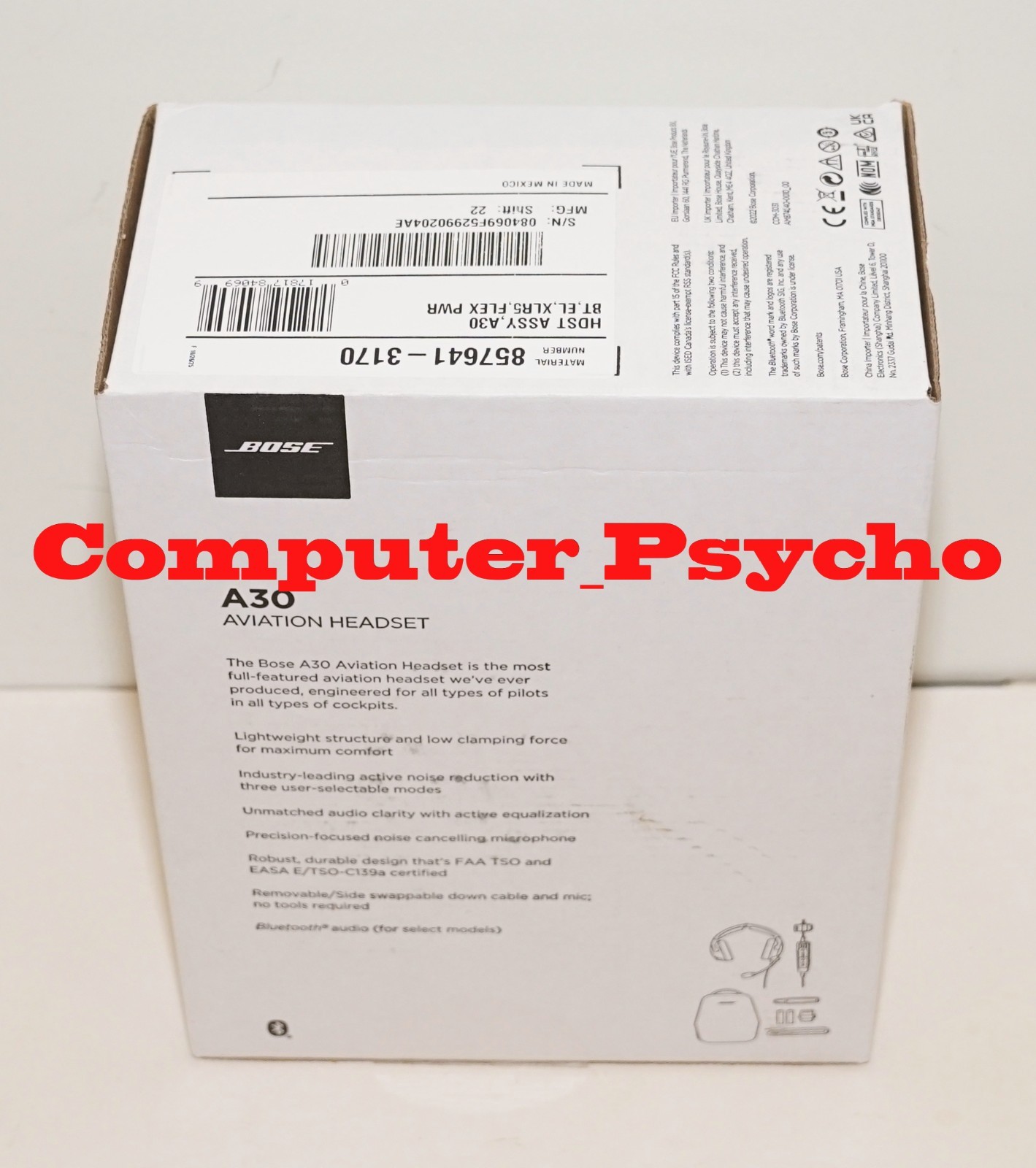 BOSE A30 857641-3170 AVIATION HEADSET BLUETOOTH AIRBUS XLR 5 PIN FLEX POWER