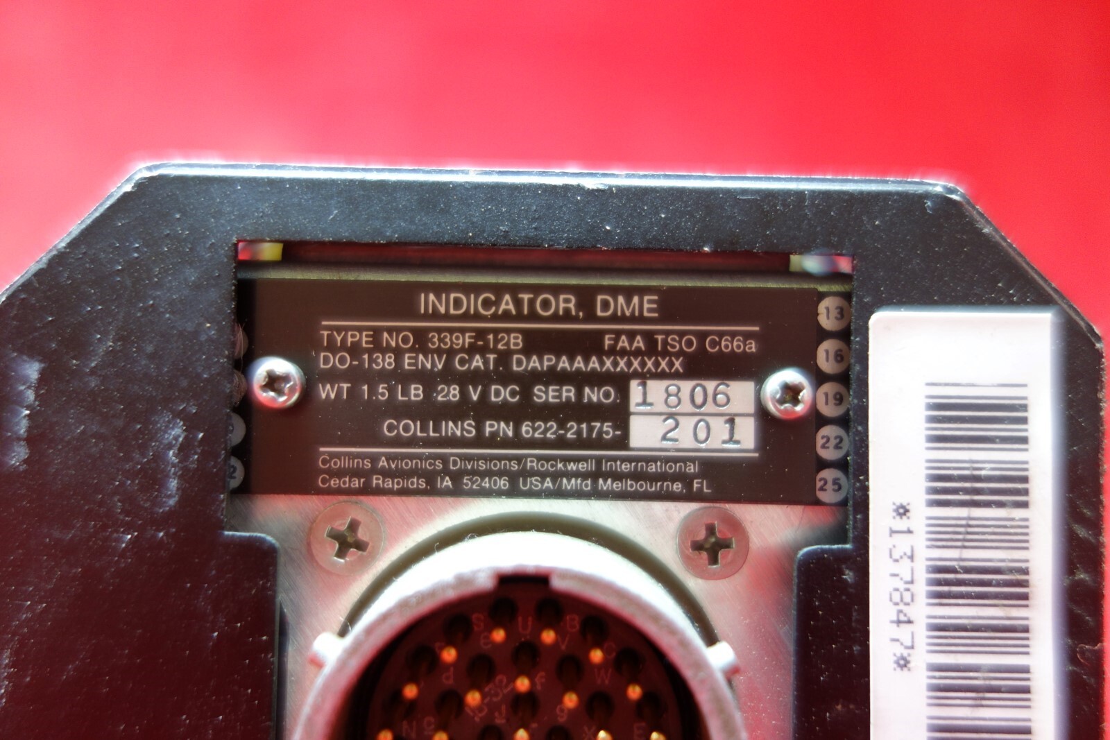 Collins 339F-12B DME Indicator PN 622-2175-201