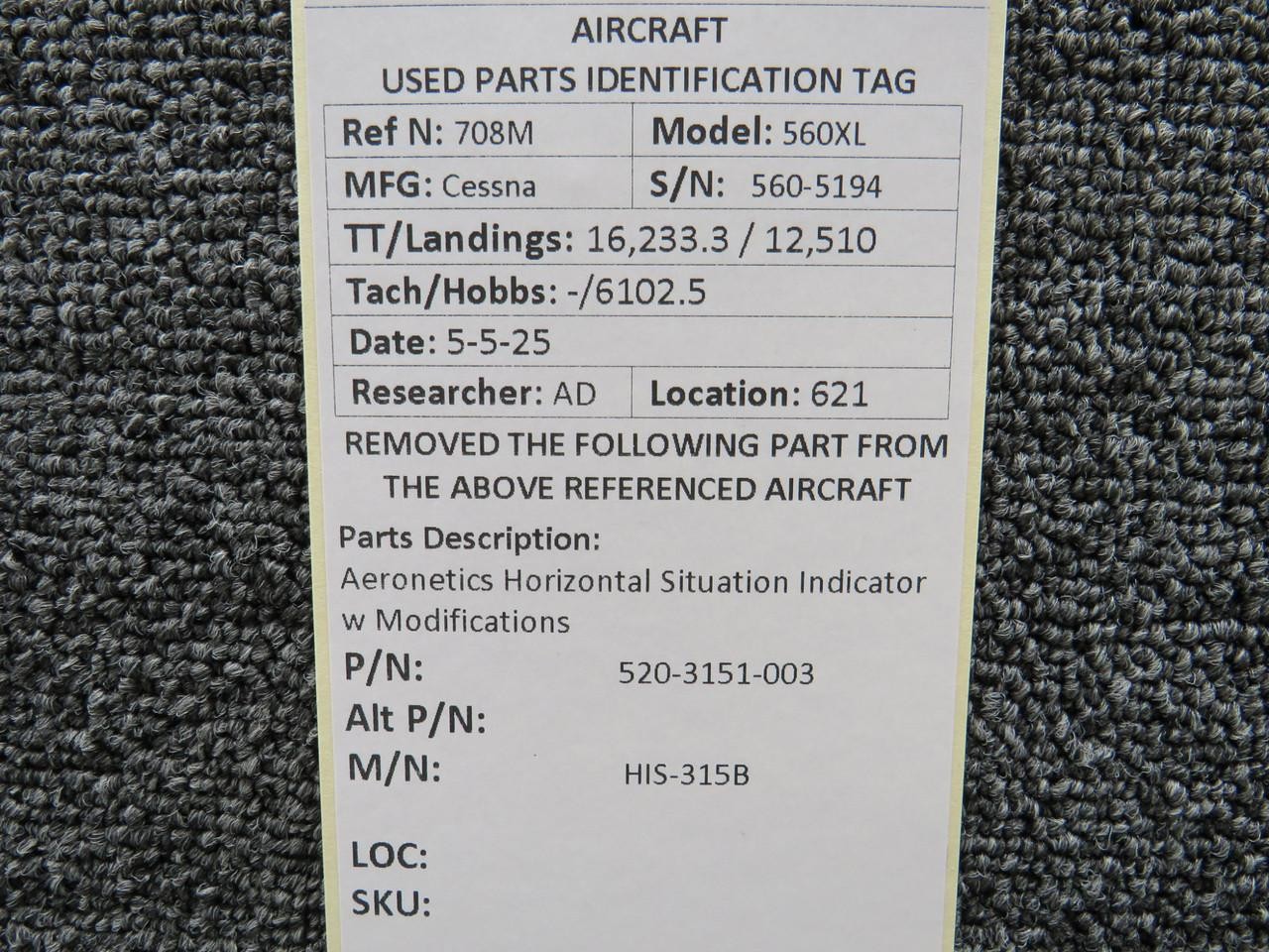 520-3151-003 Aeronetics HIS-315B Horizontal Situation Indicator w Modifications