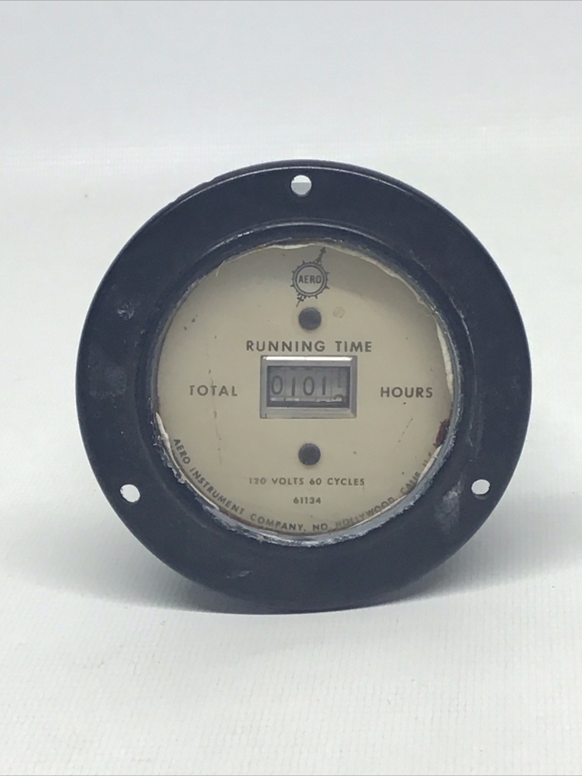 Vintage Aero Instrument Co. Running Time Total Flight Hours Meter Gauge Dial