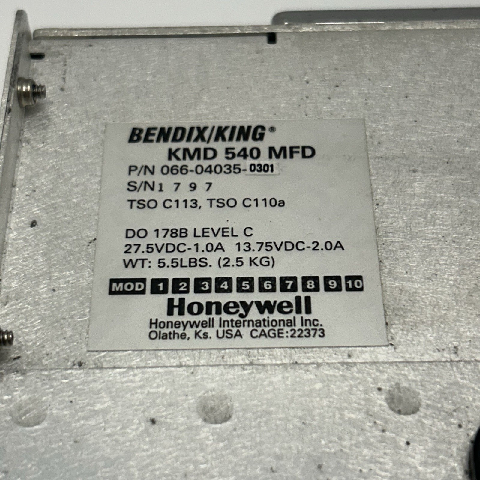 Bendix King KMD-540 Multi Function Display MFD PN 066-04035-0301