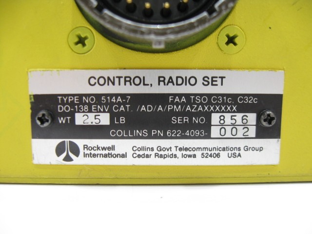Collins 514A-7 Radio Set Control – PN: 622-4093-002
