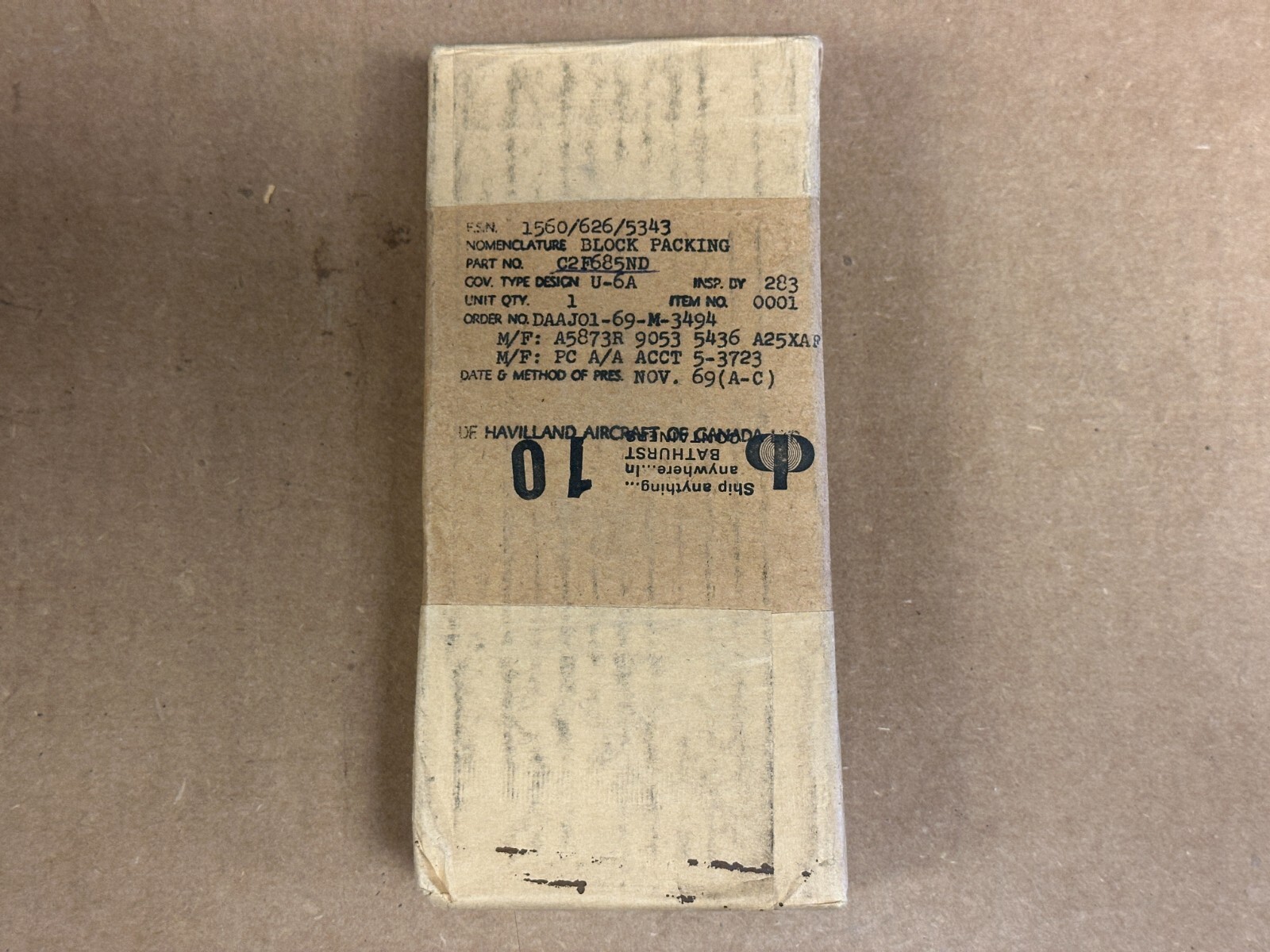 DeHavilland DHC-2 Beaver Block P/N C2F685ND New