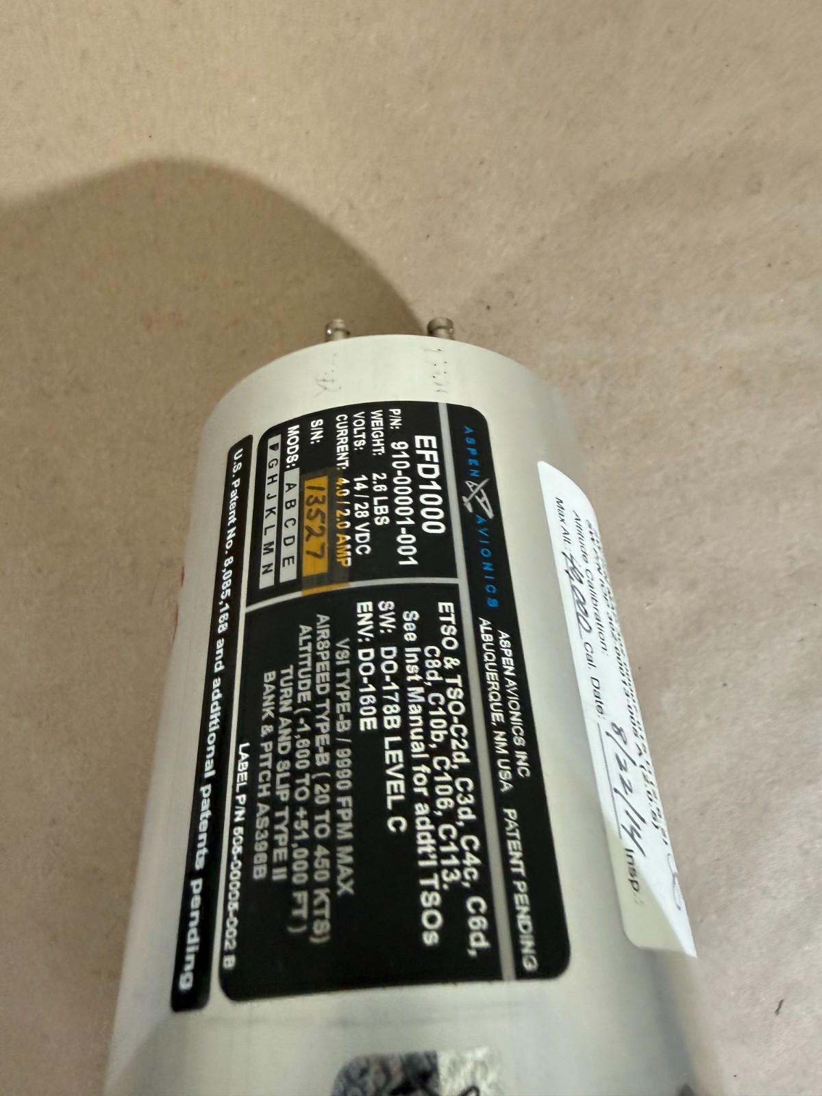 ASPEN EFD 1000 PFD P/N 910-00001-001 WITH CONFIGURATION MODULE AND CONNECTOR