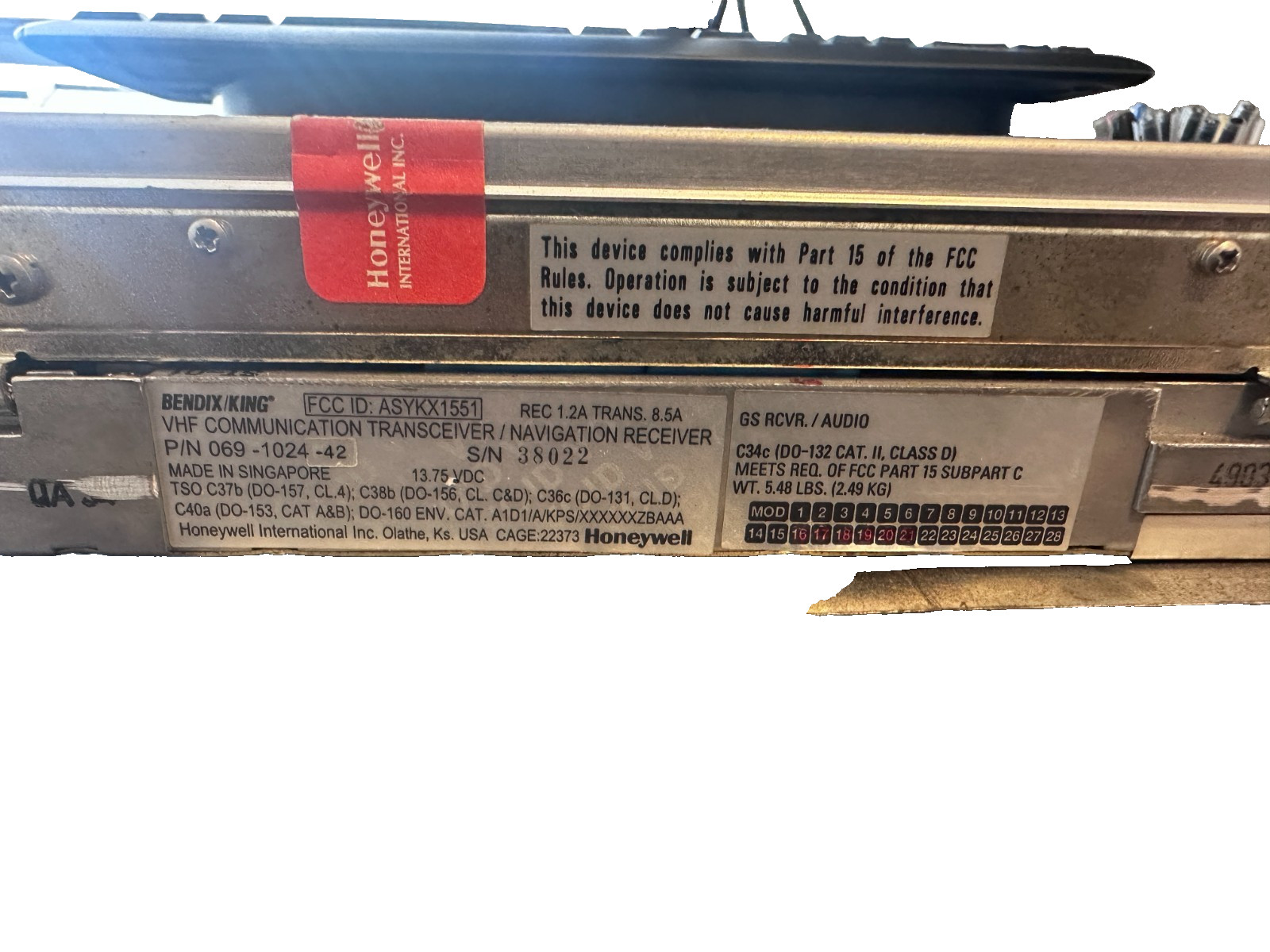 Bendix King KX 155 TSO VHF Comm Transceiver/Navigation Receiver 069-1024-42 w/GS