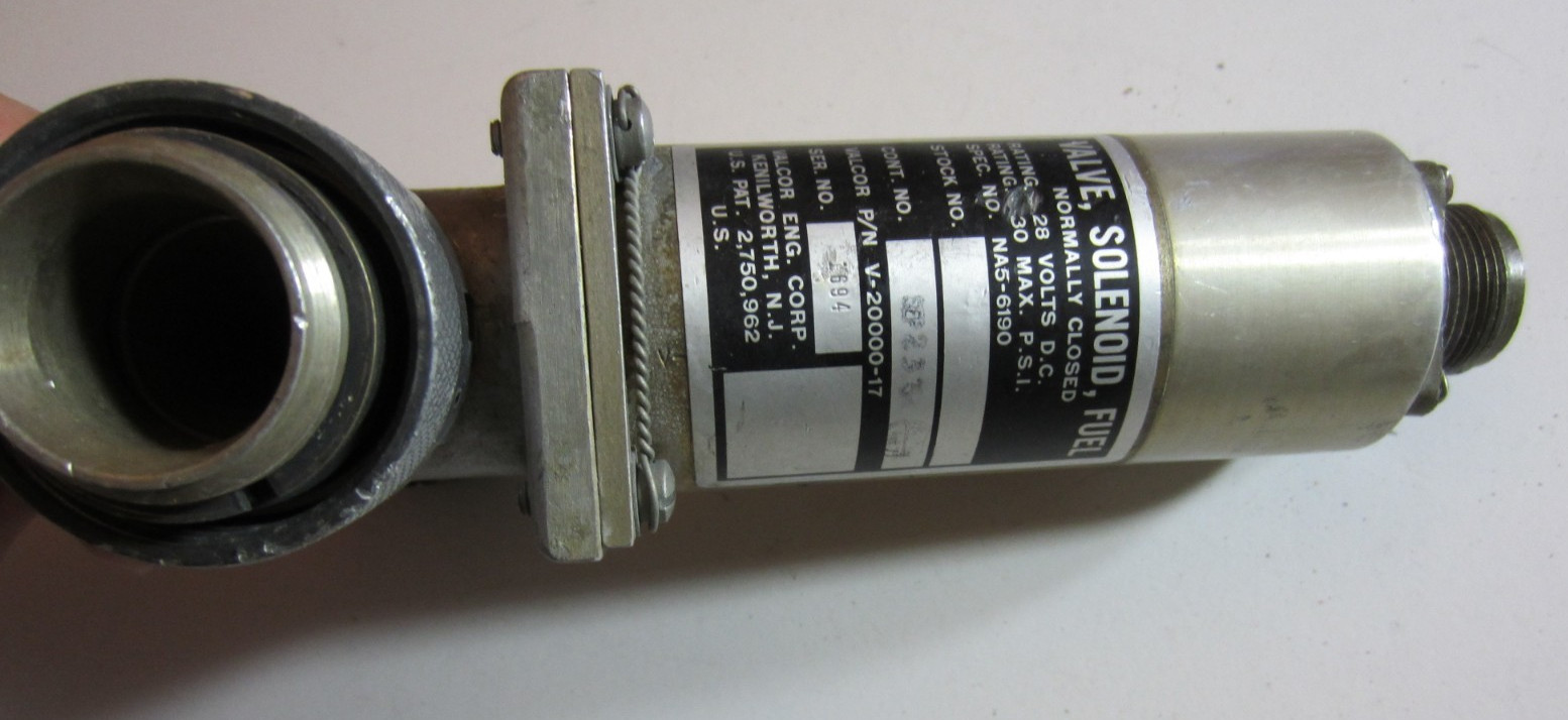 FUEL SOLENOID VALVE (JETTISON VALVE) P/N V-20000-17 NA5-6190 VALCOR ENGINE CORP