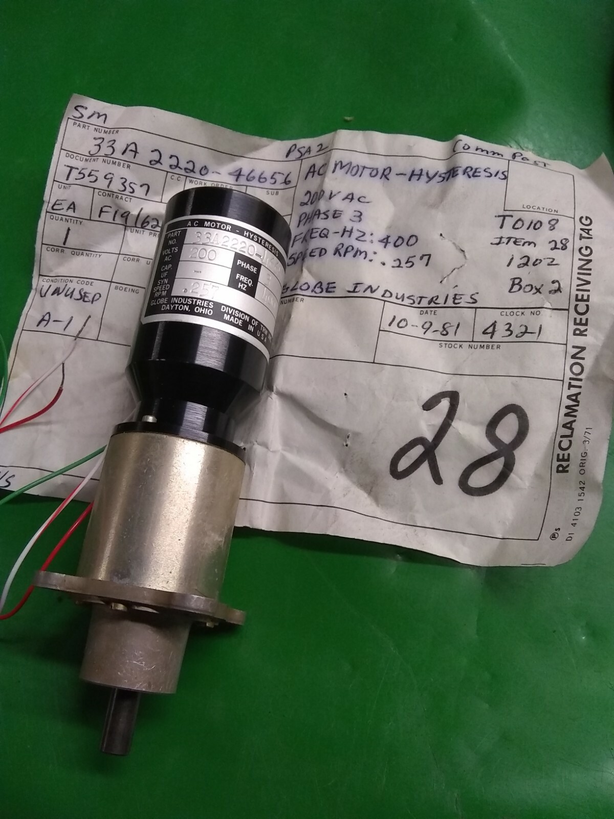 GLOBE INDUSTRIES 33A2220-46656 MOTOR *NS*