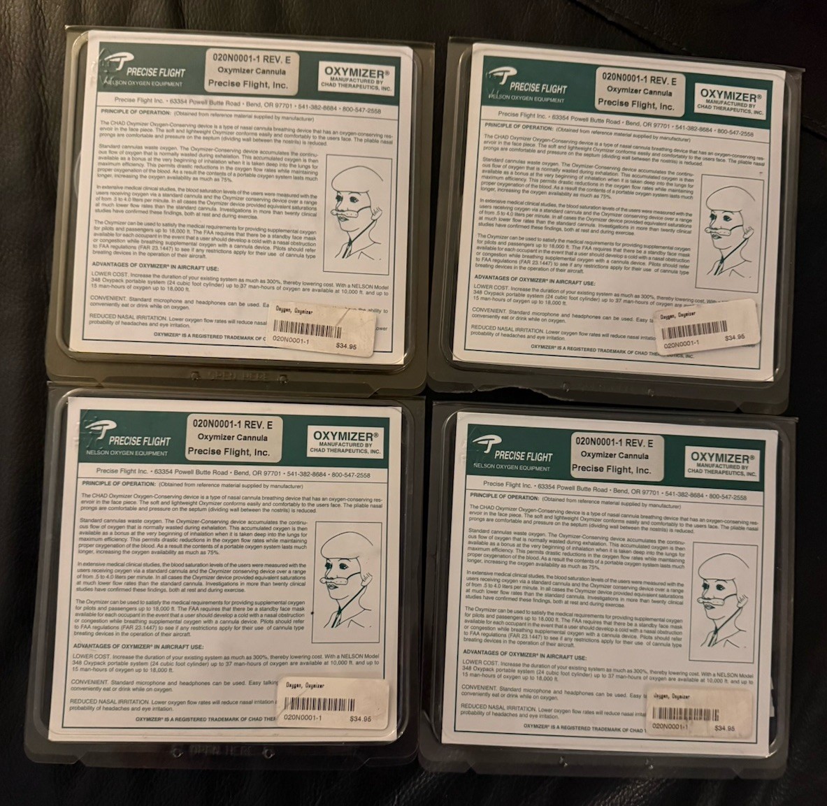 Lot of 4 – Oxygen Mask Oxymizer by Precise Flight PN 020N0001-1 NEW In Package
