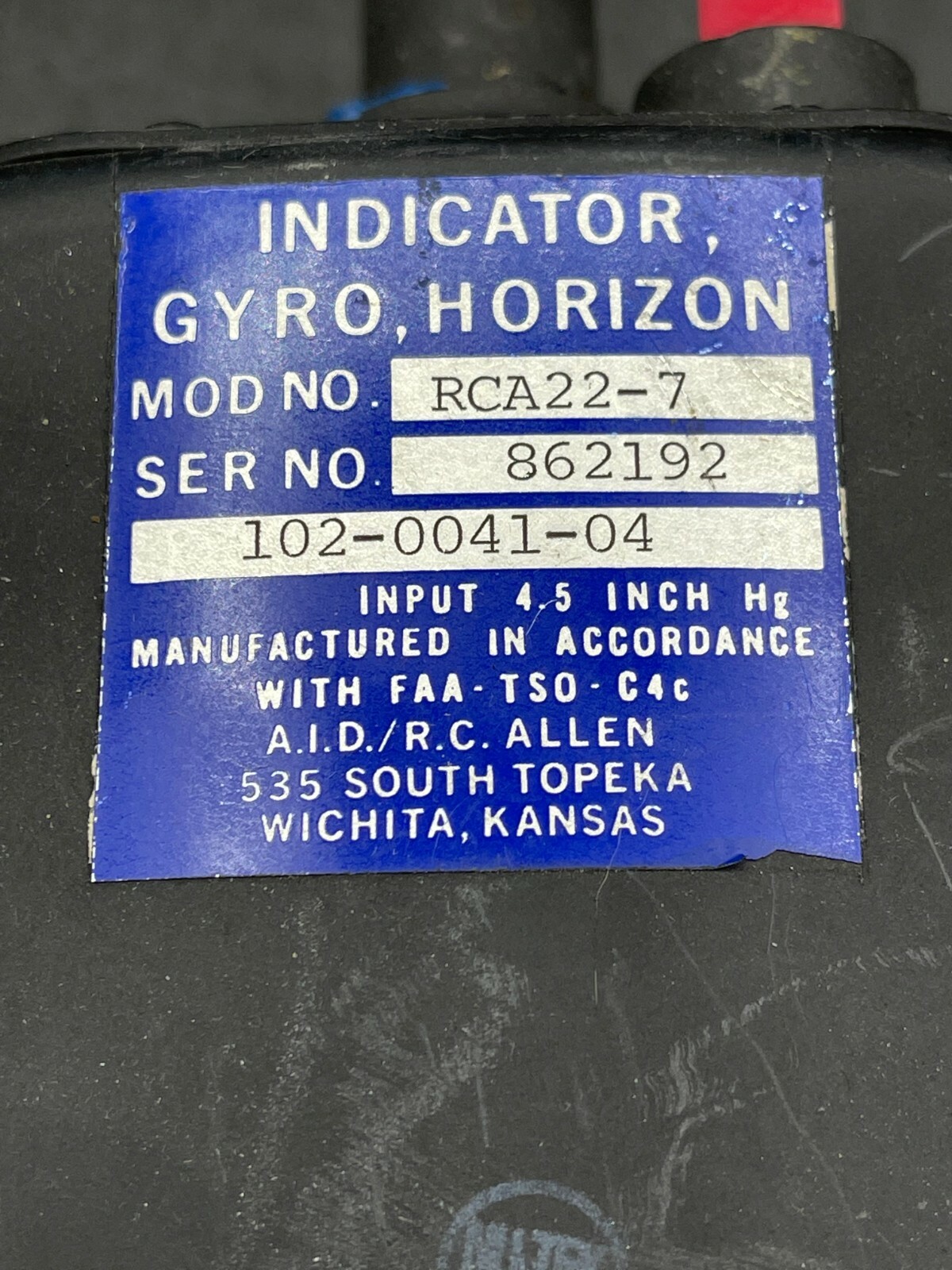 R.C. Allen Horizon Indicator P/N 102-0041-04