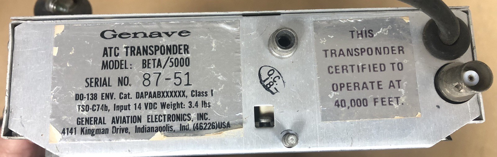 Genave BETA/5000 ATC Transponder BETA 5000 Untested-Parts