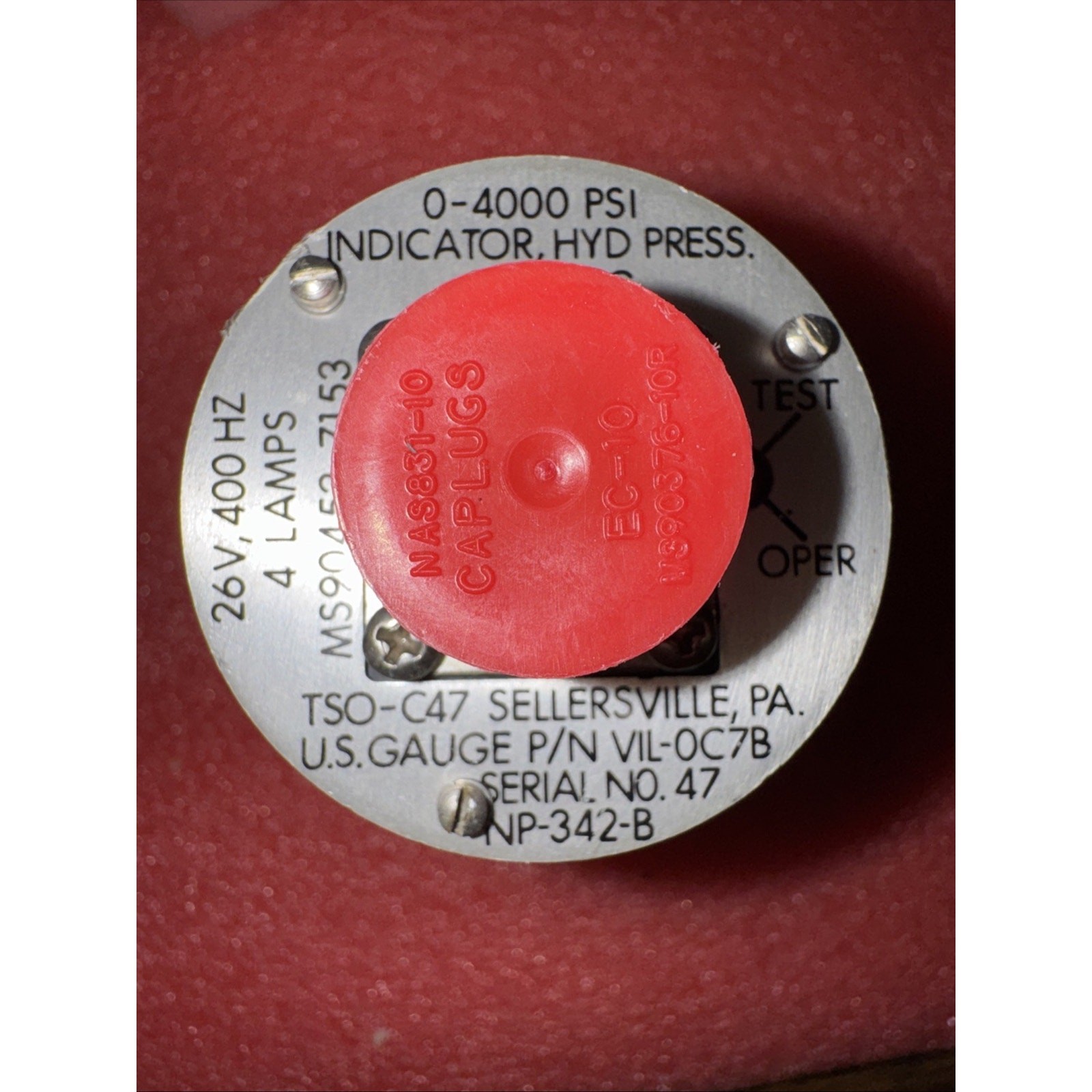 U.S. Gauge Aircraft Hydraulic Pressure Indicator 0-4000 psi VIL-0C7B yb6/7