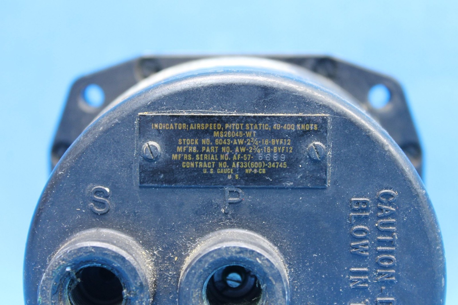 U.S Gauge Airspeed Indicator AW-2-3/4-16-BYF12 P/N: MS28046W1 (23530)