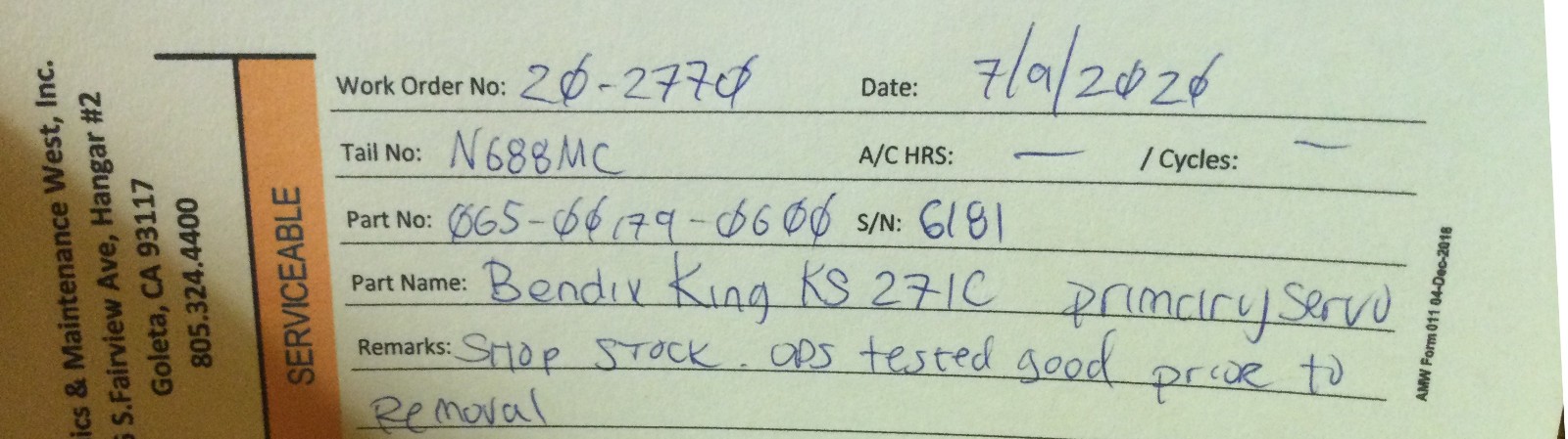 Bendix King 065-00179-0600 KS 271C Primary Pitch Servo Autopilot KFC-Tested Good