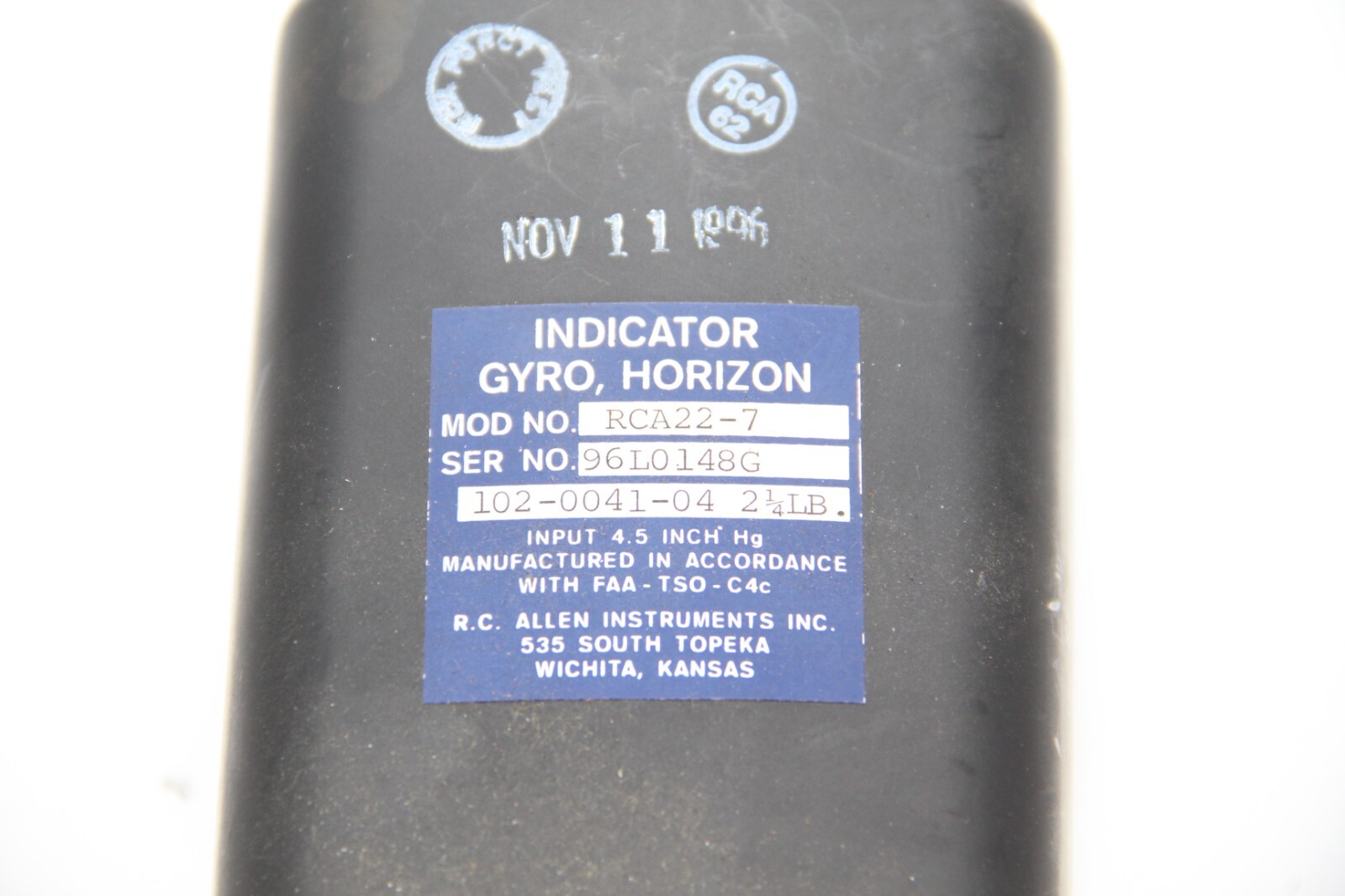 R.C. Allen Horizon Gyro Indicator Gauge, P/N: 102-0041-04 / RCA22-7