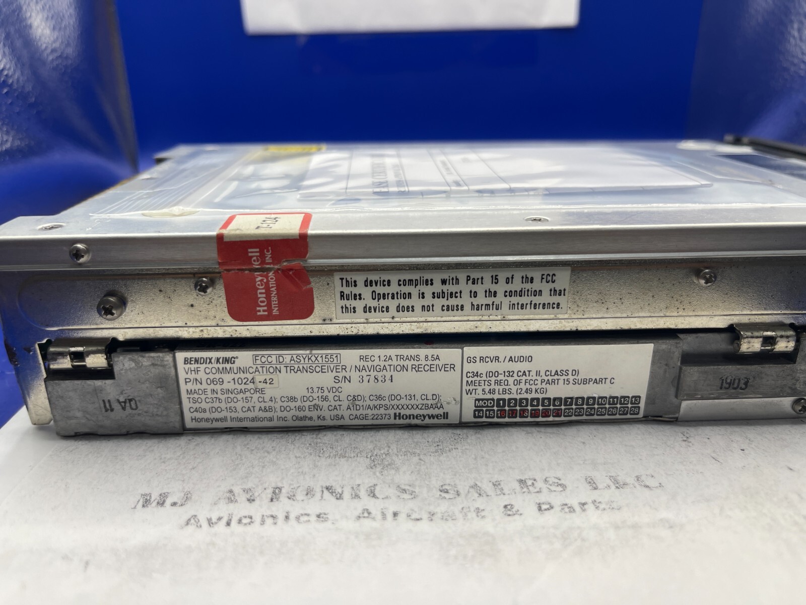 BENDIX/KING KX 155 P/N 069-1024-42 14VDC WITH GLIDE/SLOPE WITH FAA FORM 8130-3
