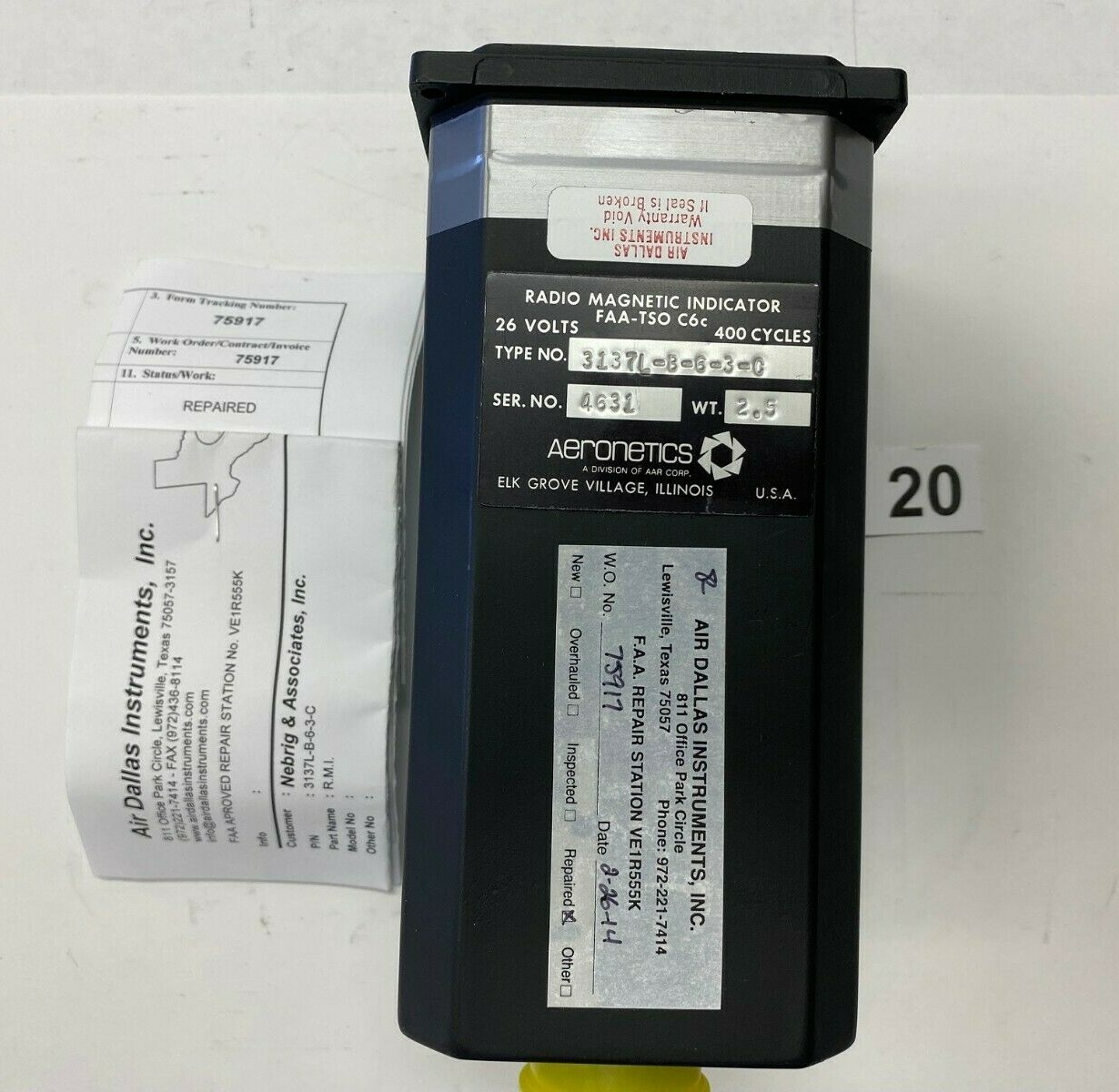 Aeronetics RMI – Tagged & Repaired – P/N 3137 l- B-6-3-C (As Removed) #20