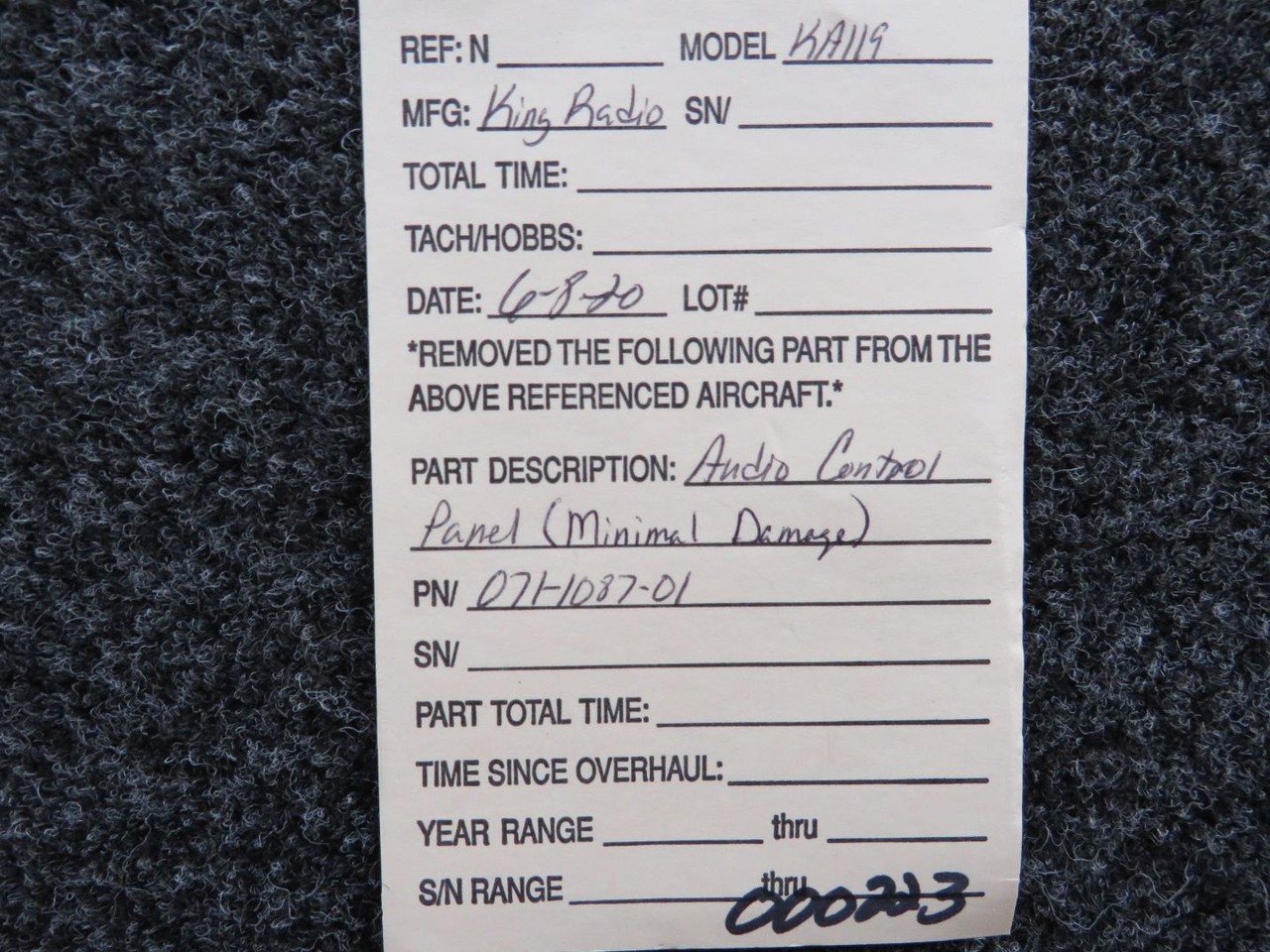 071-1087-01 King Radio KA119 Audio Control Panel (Damaged) (C20)