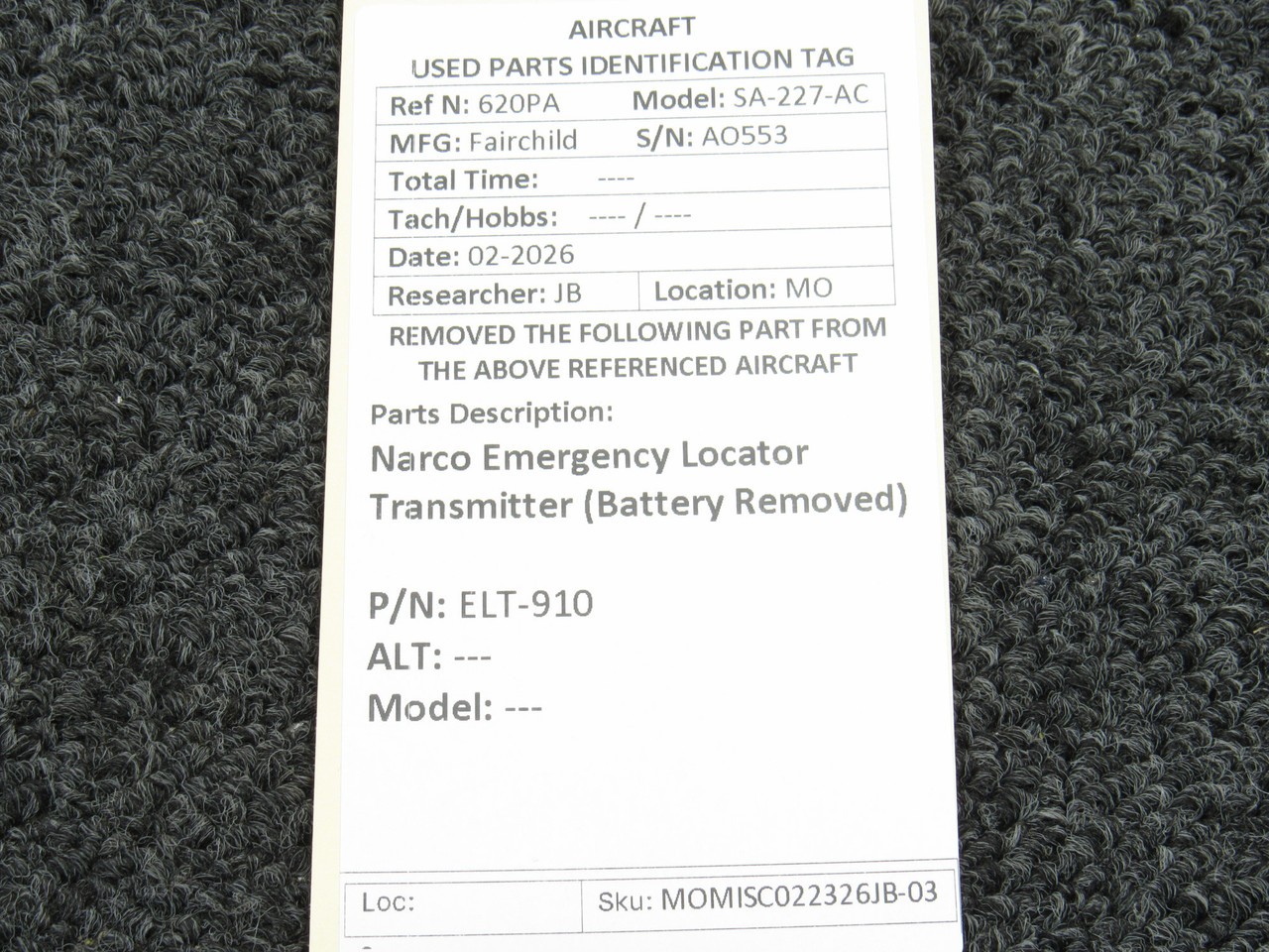 ELT-910 Narco Emergency Locator Transmitter (Battery Removed)