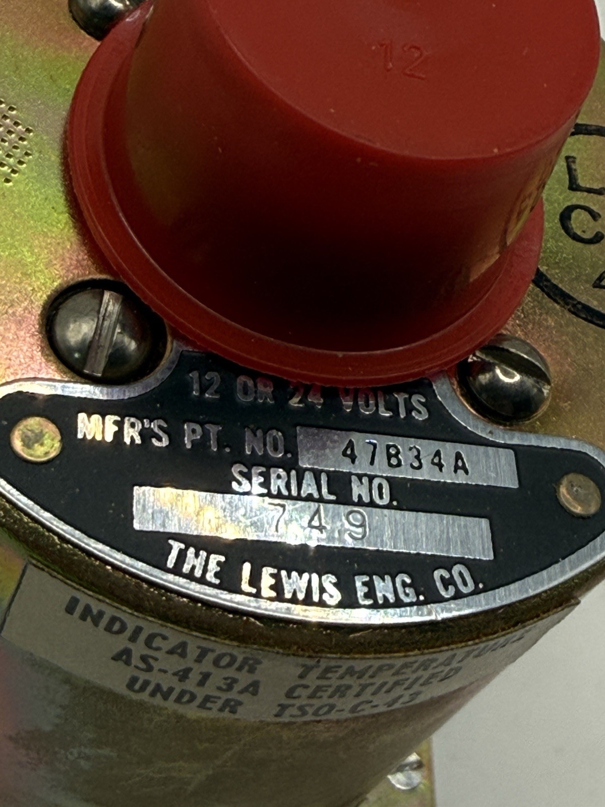 Lewis Engineering Tempature Indicator 47B34A Aviation Airplane SERVICEABLE