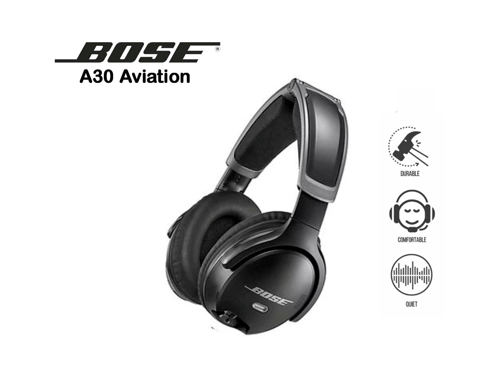 Bose A30 Aviation Headset Only, No Controller, Mod 857641-2120 – Great Condition