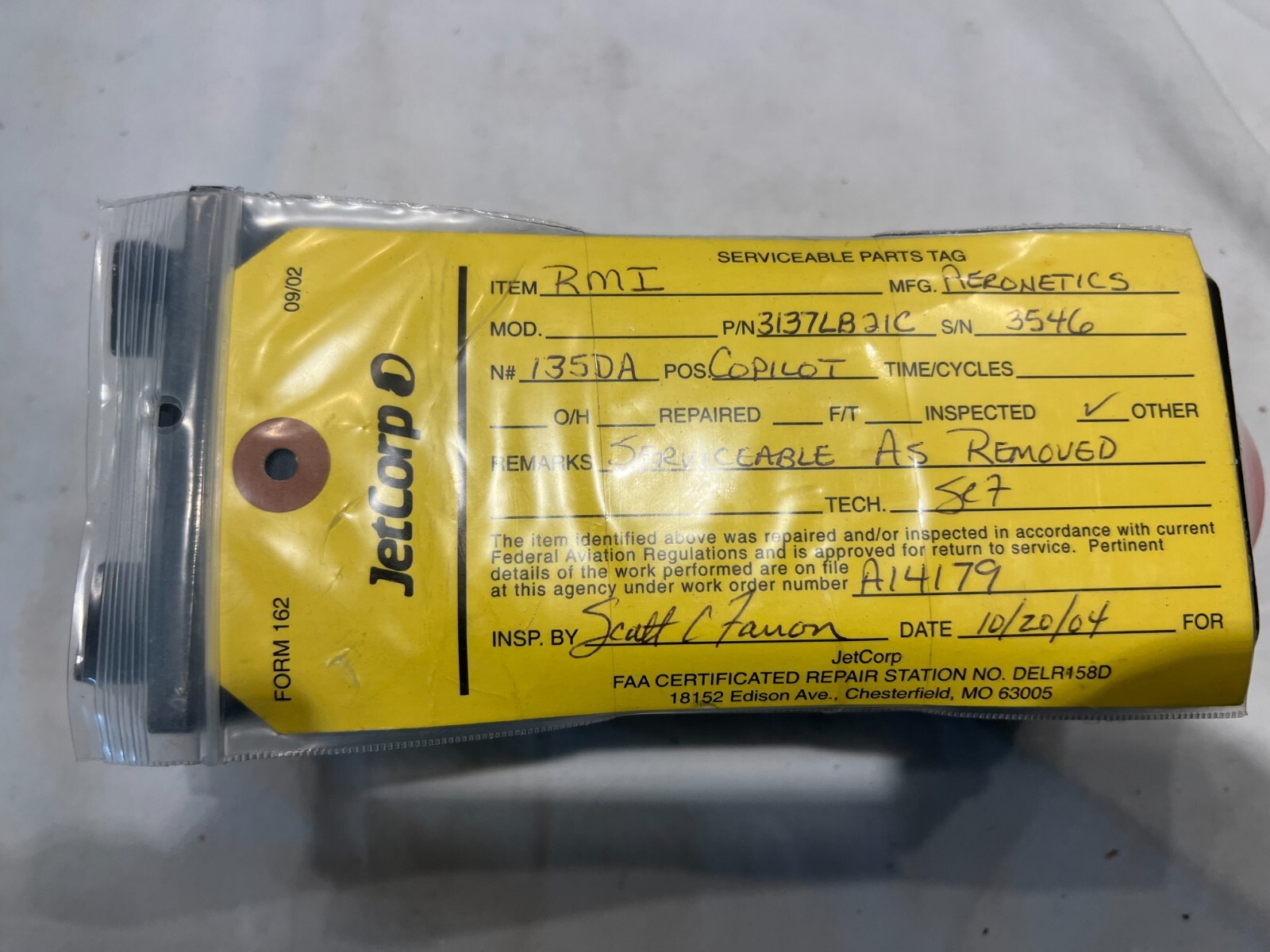 Aeronetics RMI working when removed with yellow tag P/N 3137LB21C